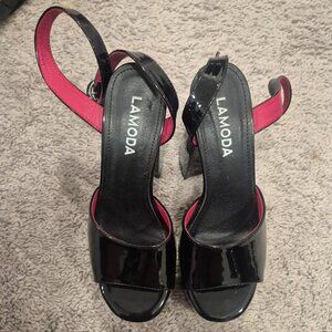 LAMODA All For You Platform Black Sandals Heels 7